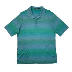 Bugatchi Polo Shirt Mens S Small Blue Green Mercerized Cotton Striped Golf